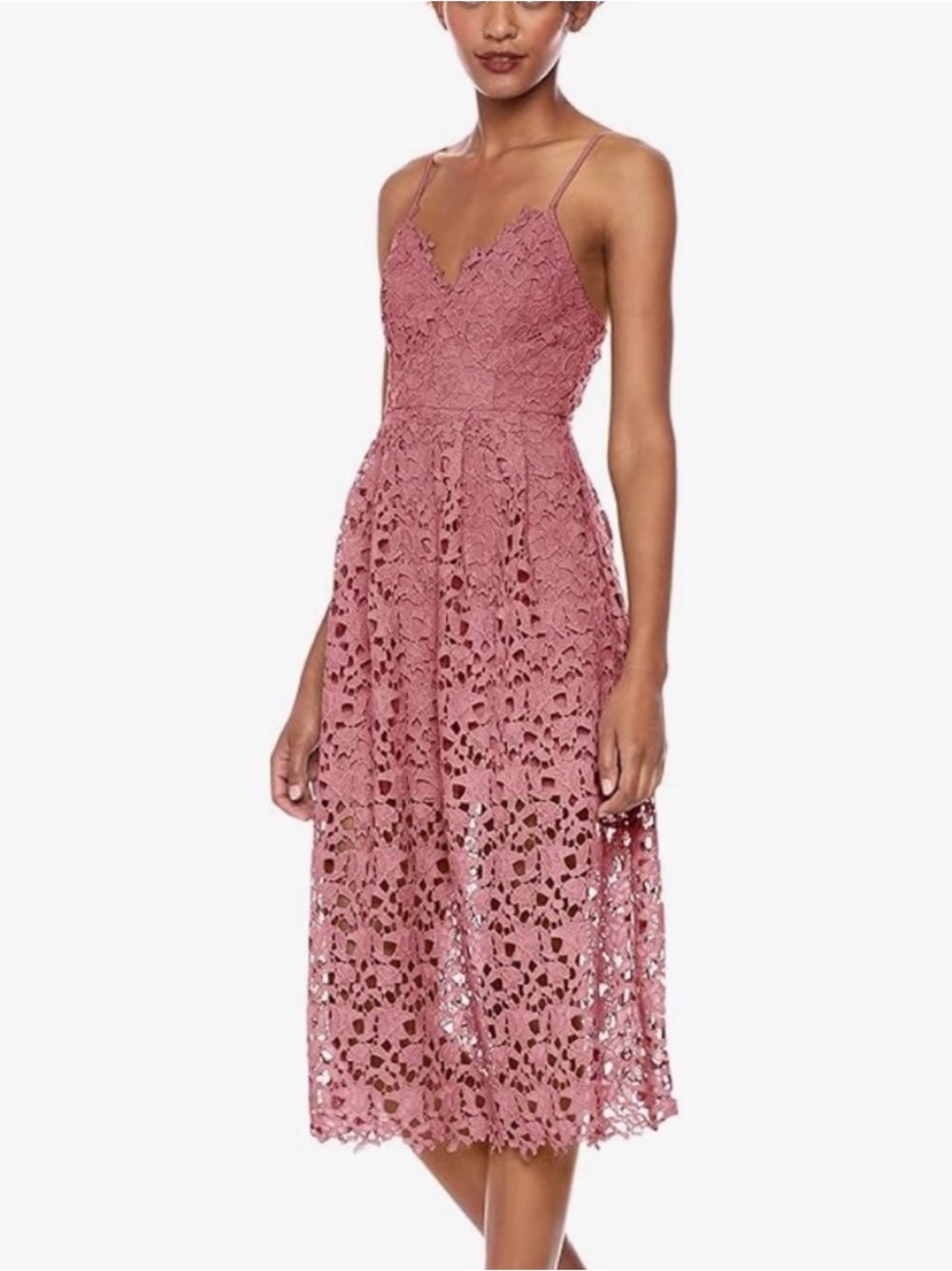 Astr Dusty Rose Lace Midi Dress with Spaghetti Straps